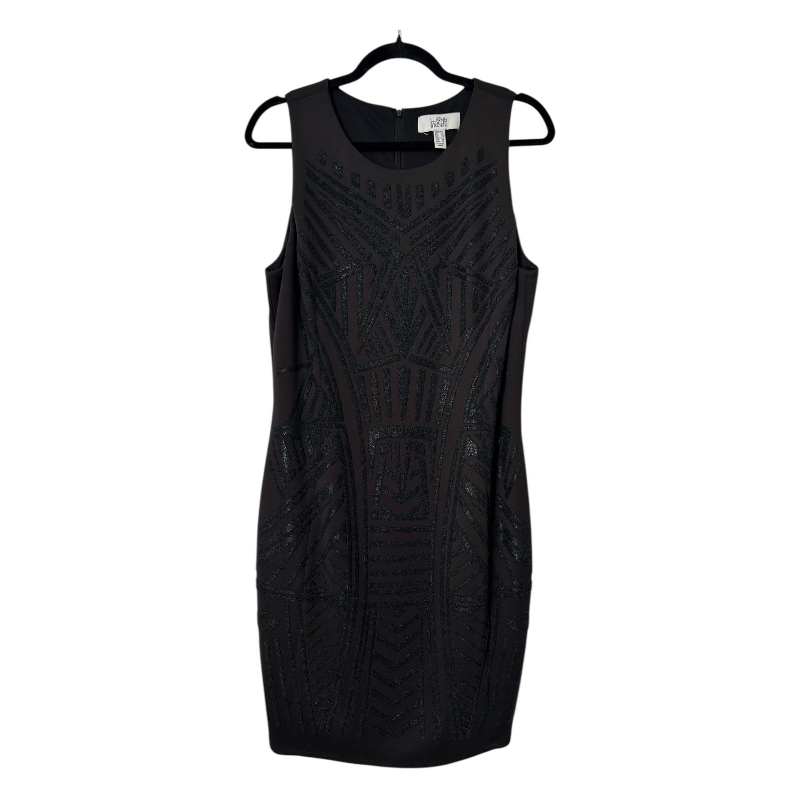 Belle Badgley Mischka Dress Size 14 Black Sleeveless Geo Beaded Embellished